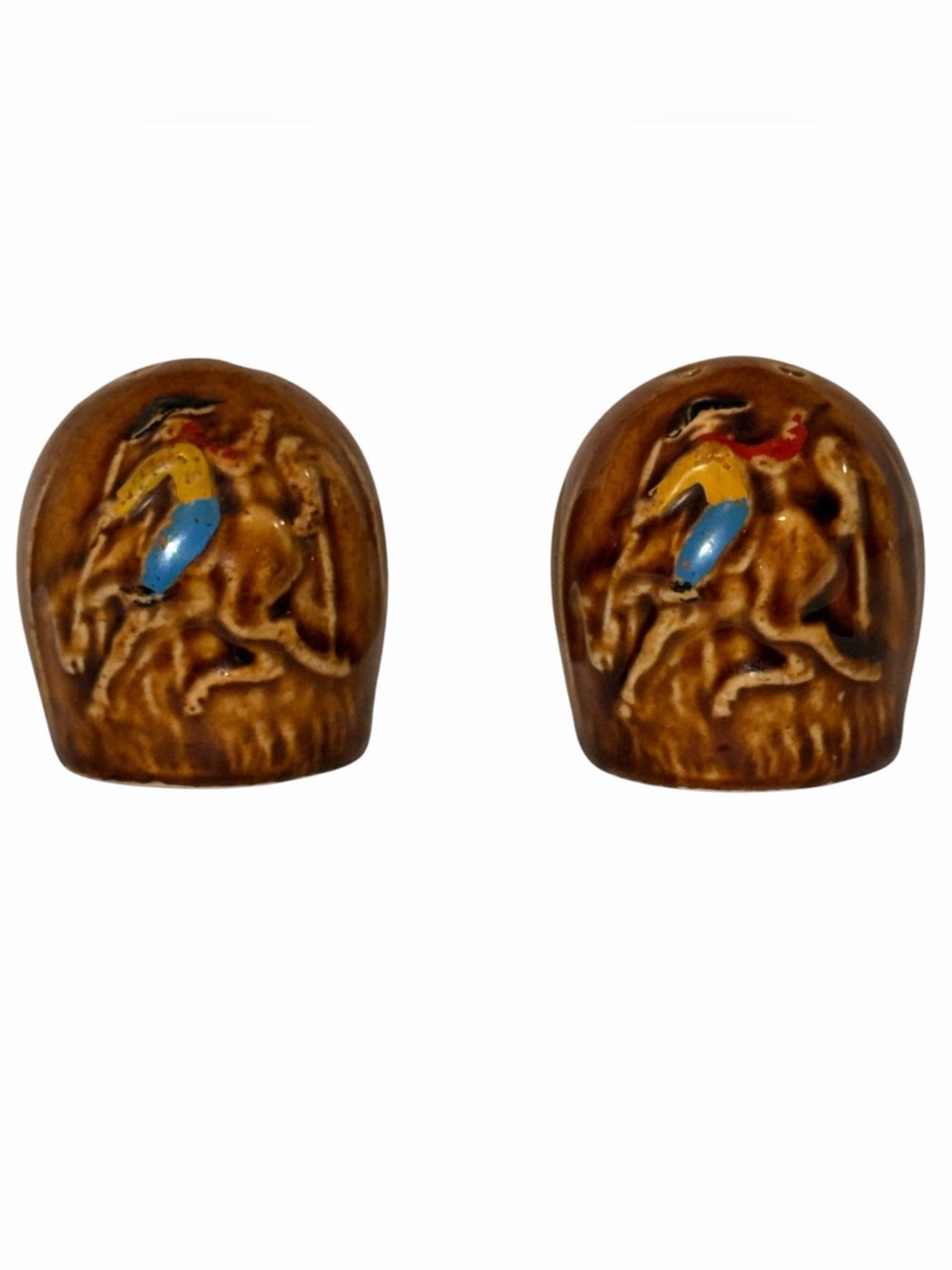 Vintage Colorado State Souvenir Steer Head & Cowboy Salt & Pepper Shakers